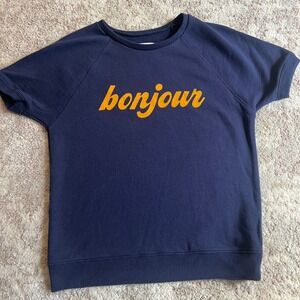 ban.do Navy Blue Bonjour Graphic Short Sleeve Sweatshirt Small French Terry